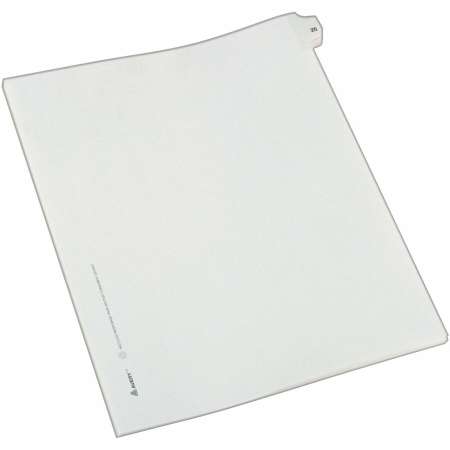 Avery® Alllstate Style Individual Legal Dividers - 25 x Divider(s) - Side Tab(s) - 25 - 1 Tab(s)/Set - 8.5" Divider Width x 11" Divider Length - Letter - 8.50" Width x 11" Length - Paper Divider - White Tab(s) - 1