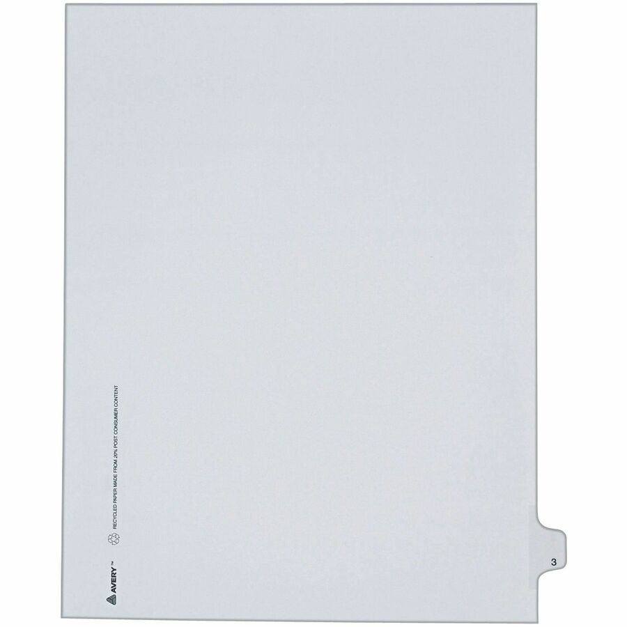 Avery® Alllstate Style Individual Legal Dividers - 25 x Divider(s) - Side Tab(s) - 3 - 1 Tab(s)/Set - 8.5" Divider Width x 11" Divider Length - Letter - 8.50" Width x 11" Length - White Paper Divider - 1