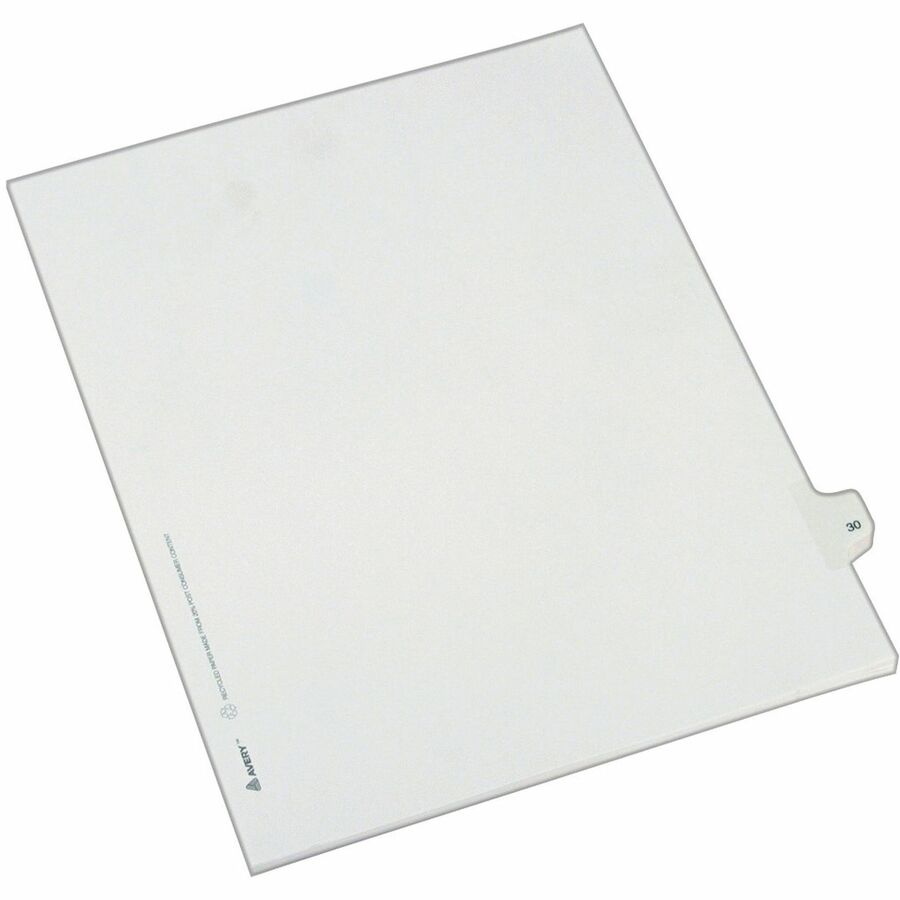 Avery® Alllstate Style Individual Legal Dividers - 25 x Divider(s) - Side Tab(s) - 30 - 1 Tab(s)/Set - 8.5" Divider Width x 11" Divider Length - Letter - 8.50" Width x 11" Length - Paper Divider - White Tab(s) - 1