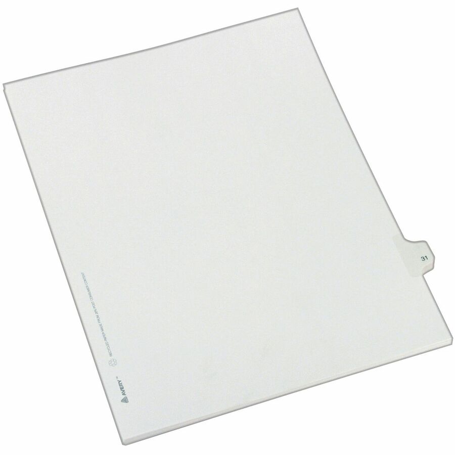 Avery® Alllstate Style Individual Legal Dividers - 25 x Divider(s) - Side Tab(s) - 31 - 1 Tab(s)/Set - 8.5" Divider Width x 11" Divider Length - Letter - 8.50" Width x 11" Length - Paper Divider - White Tab(s) - 1