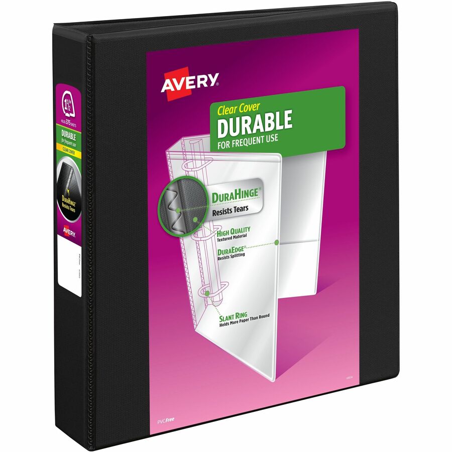 Avery® Durable View 3 Ring Binder - 1 1/2" Binder Capacity - Letter - 8 1/2" x 11" Sheet Size - 375 Sheet Capacity - 3 x Slant Ring Fastener(s) - 2 Pocket(s) - Polypropylene - Recycled - Pocket, Durable, Tear Resistant, Flexible, Split Resistant, Sturdy - 1 Each