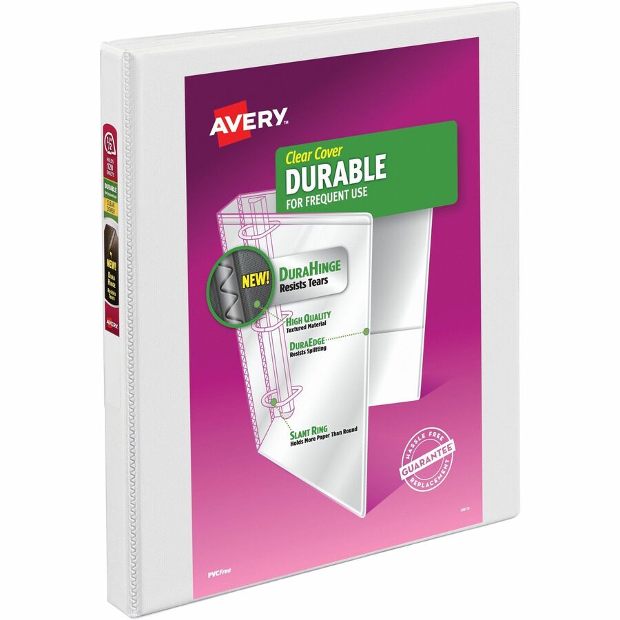 Avery® Durable View 3 Ring Binder - 1/2" Binder Capacity - Letter - 8 1/2" x 11" Sheet Size - 120 Sheet Capacity - 3 x Slant Ring Fastener(s) - 2 Pocket(s) - Polypropylene - Recycled - Pocket, Durable, Tear Resistant, Flexible, Split Resistant, Sturdy - 1 Each