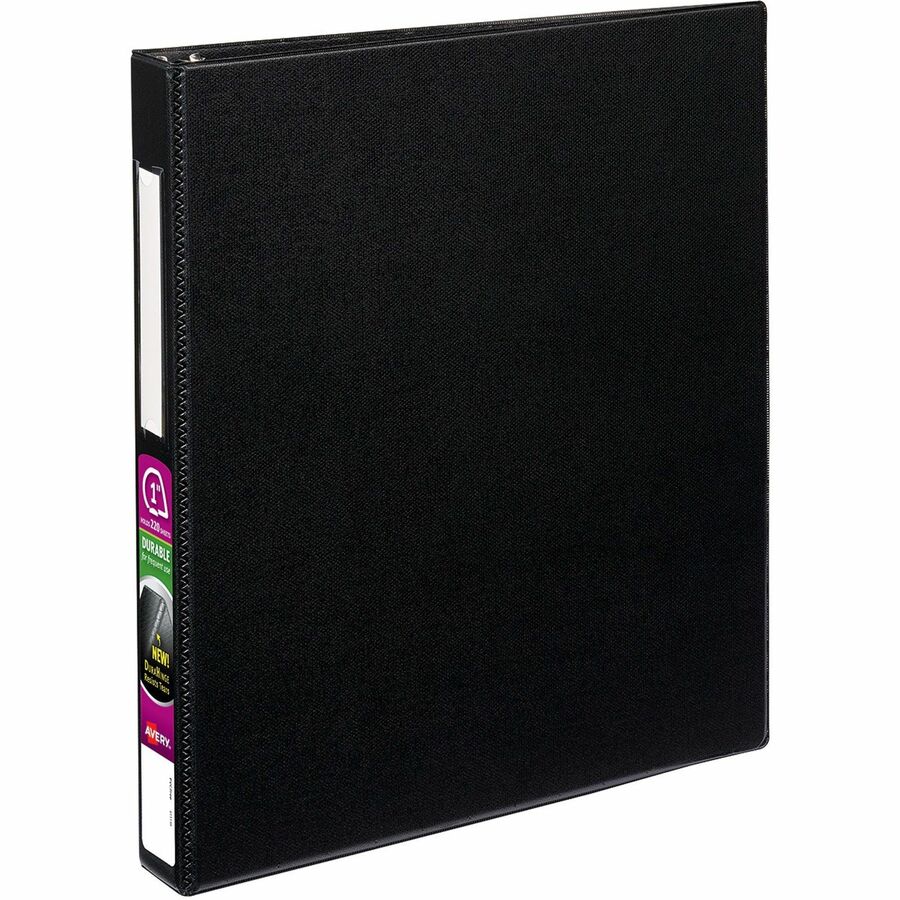 Avery® DuraHinge Durable Binder with Label Holder - 1" Binder Capacity - Letter - 8 1/2" x 11" Sheet Size - 275 Sheet Capacity - 3 x D-Ring Fastener(s) - 4 Internal Pocket(s) - Poly - Black - Recycled - Gap-free Ring, Label Holder, Stacked Pocket - 1 Each