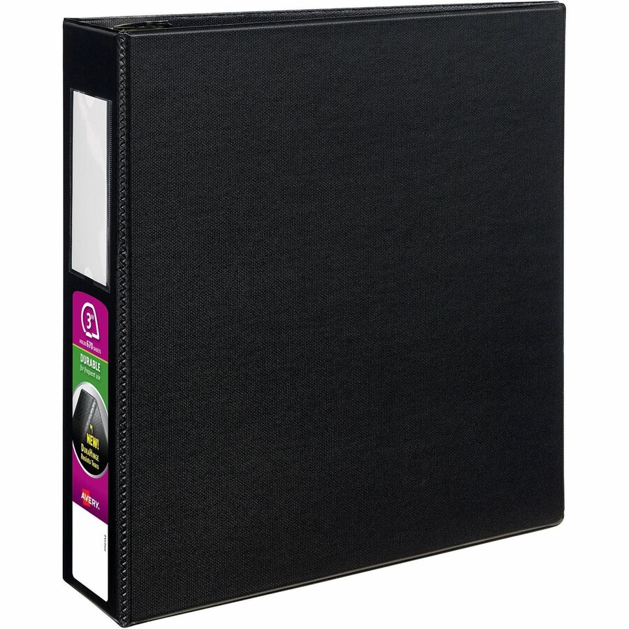 Avery® DuraHinge Durable Binder with Label Holder - 3" Binder Capacity - Letter - 8 1/2" x 11" Sheet Size - 670 Sheet Capacity - 3 x D-Ring Fastener(s) - 4 Internal Pocket(s) - Poly - Black - Recycled - Gap-free Ring, Label Holder, Stacked Pocket - 1 Each