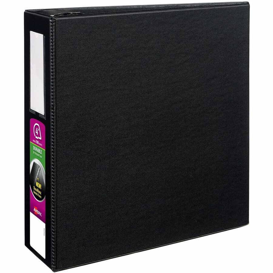 Avery® DuraHinge Durable Binder with Label Holder - 4" Binder Capacity - Letter - 8 1/2" x 11" Sheet Size - 780 Sheet Capacity - 3 x D-Ring Fastener(s) - 4 Internal Pocket(s) - Poly - Black - Recycled - Gap-free Ring, Label Holder, Stacked Pocket - 1 Each