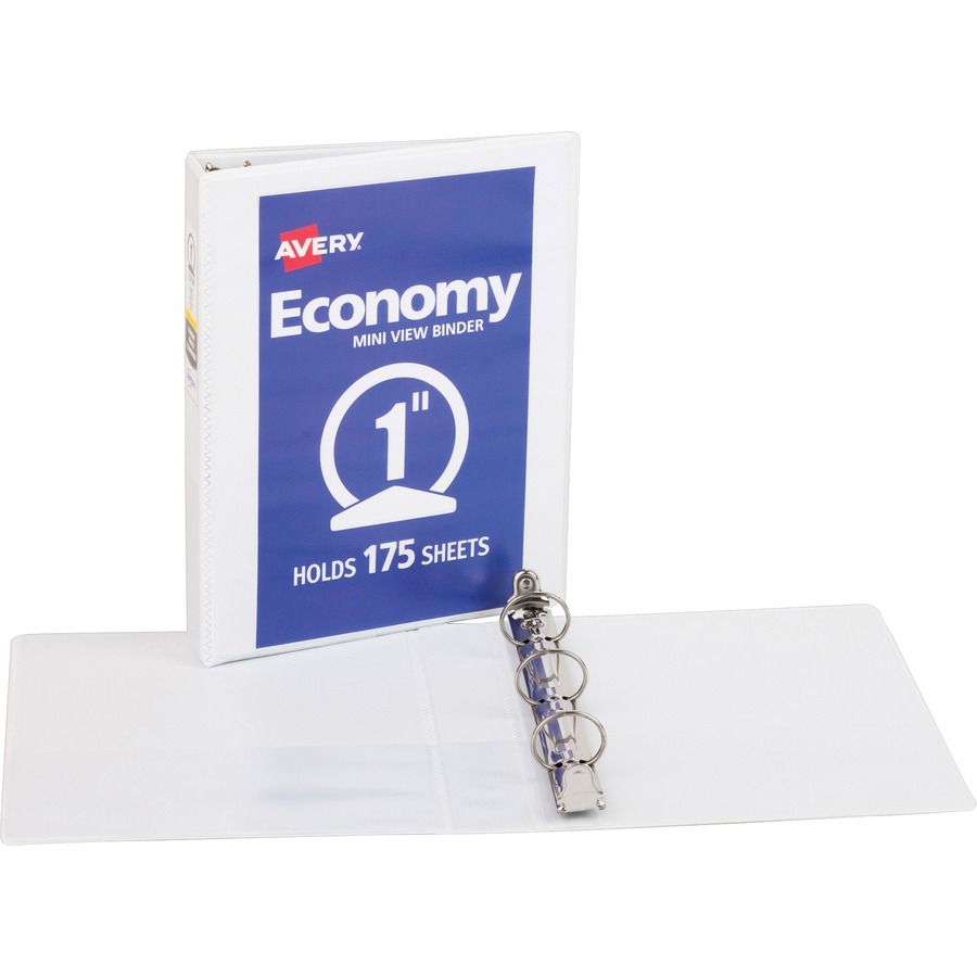 Avery® Economy View Binder - 1" Binder Capacity - Statement - 5 1/2" x 8 1/2" Sheet Size - 175 Sheet Capacity - 3 x Round Ring Fastener(s) - 2 Internal Pocket(s) - Vinyl, Chipboard - White - 10.24 oz - Exposed Rivet, Clear Overlay, Non Locking Mechanism, Sturdy - 1 Each
