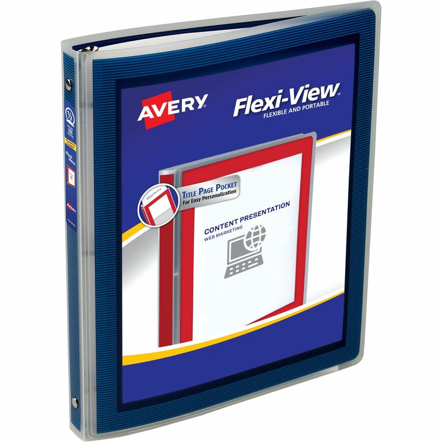 Avery® Flexi-View 3 Ring Binder - 1/2" Binder Capacity - Letter - 8 1/2" x 11" Sheet Size - 100 Sheet Capacity - 3 x Round Ring Fastener(s) - Internal Pocket(s) - Polypropylene - Flexible, Durable, Lightweight, Preprinted, Non-stick, Ink-transfer Resistant - 1 Each