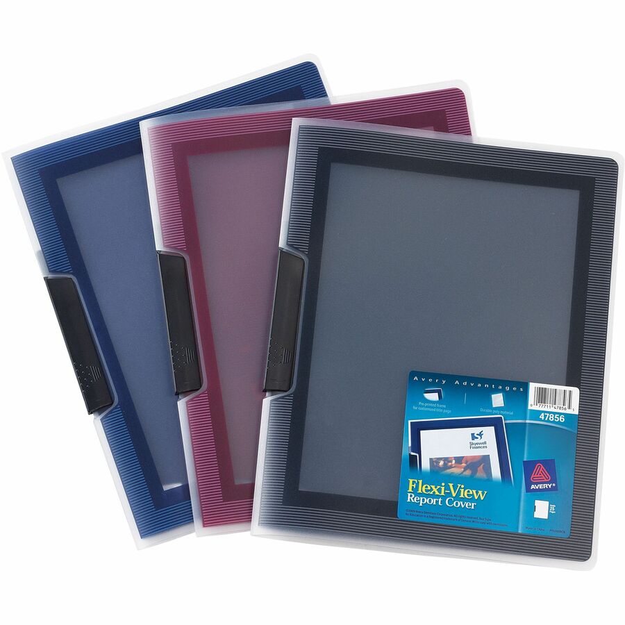 Avery® Flexi-View Letter Report Cover - 8 1/2" x 11" - 25 Sheet Capacity - Polypropylene - Assorted - 24 / Box