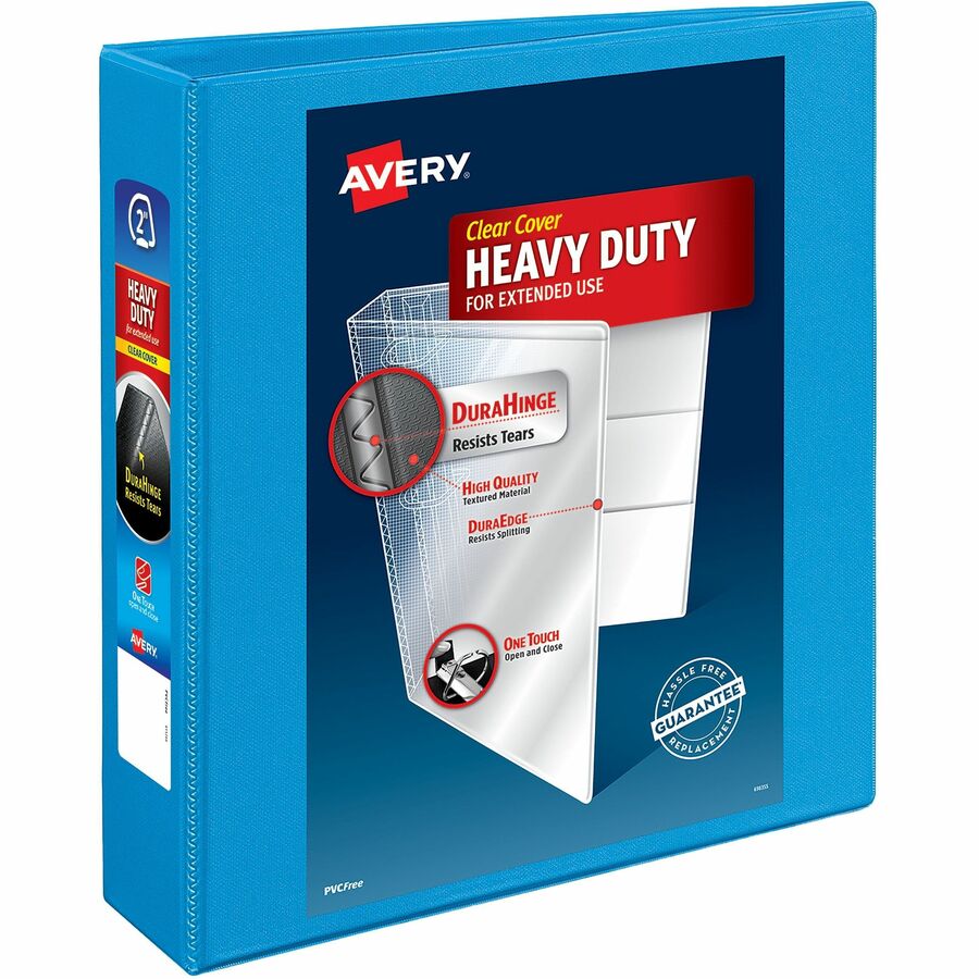 Avery® Heavy-duty Nonstick View Binder - 2" Binder Capacity - Letter - 8 1/2" x 11" Sheet Size - 500 Sheet Capacity - 3 x Slant D-Ring Fastener(s) - 4 Internal Pocket(s) - Poly - Light Blue - Recycled - Gap-free Ring, Non-stick, Stacked Pocket, Exposed Rivet, Heavy Duty, PVC-free, Clear Overlay - 1 Each