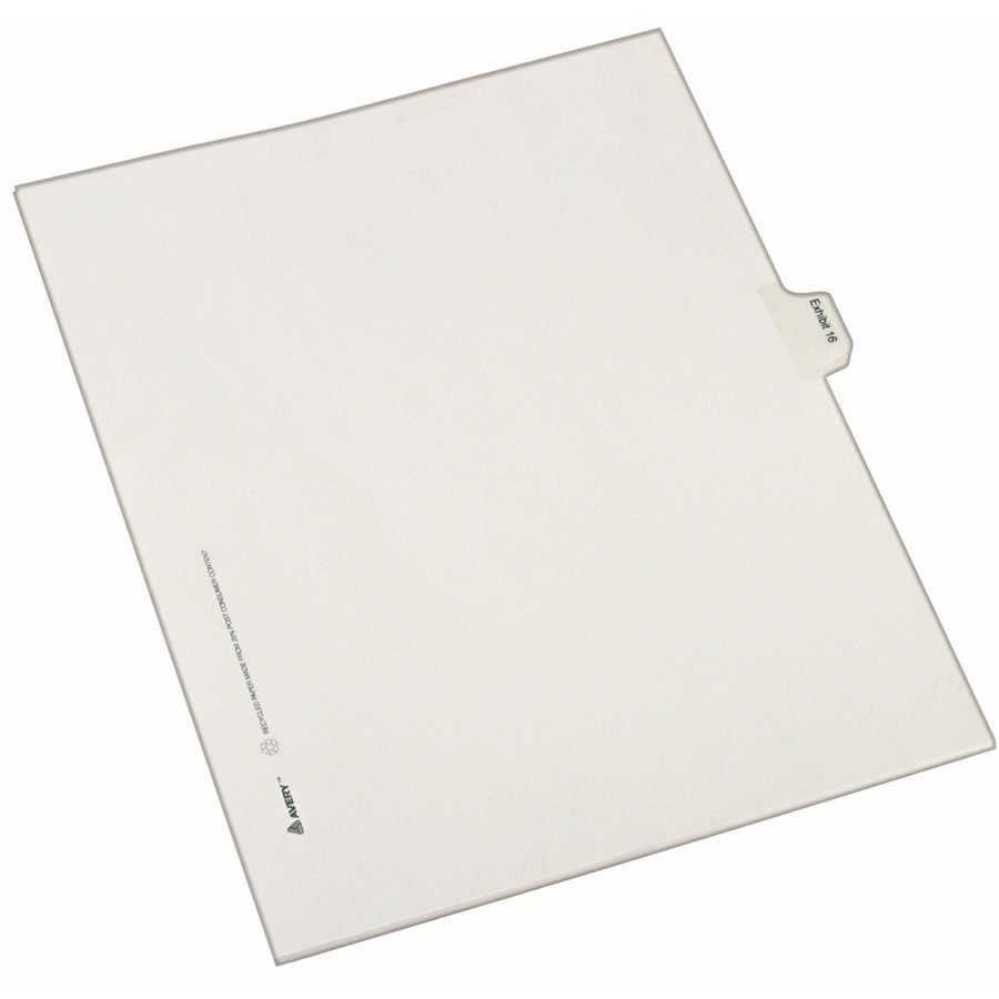 Avery® Index Divider - 25 x Divider(s) - Side Tab(s) - Exhibit 16 - 1 Tab(s)/Set - 8.5" Divider Width x 11" Divider Length - Legal - 8.50" Width x 11" Length - White Paper Divider - 1