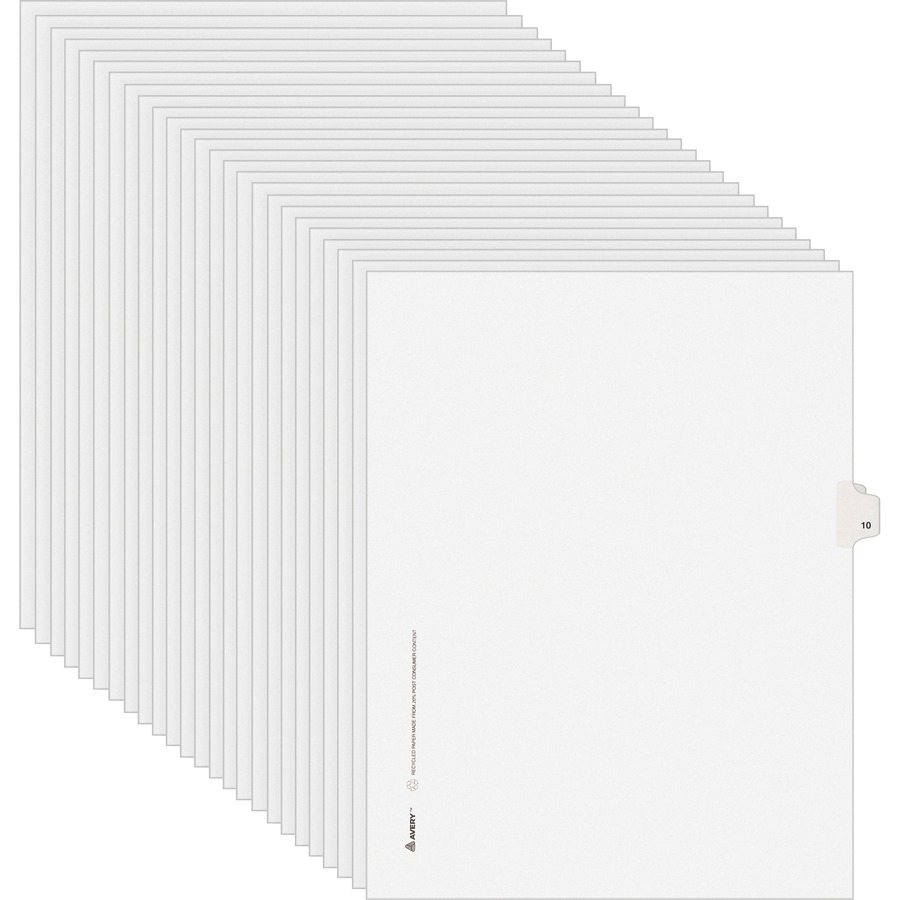 Avery® Individual Legal Exhibit Dividers - Avery Style - Unpunched - 25 x Divider(s) - 25 Printed Tab(s) - Digit - 10 - 1 Tab(s)/Set - 8.5" Divider Width x 11" Divider Length - Letter - White Paper Divider - White Tab(s) - 25 / Pack