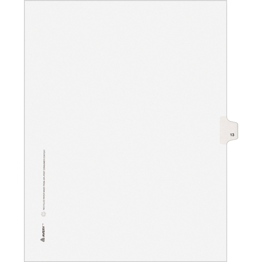 Avery® Individual Legal Exhibit Dividers - Avery Style - Unpunched - 25 x Divider(s) - 25 Printed Tab(s) - Digit - 13 - 1 Tab(s)/Set - 8.5" Divider Width x 11" Divider Length - Letter - White Paper Divider - White Tab(s) - 25 / Pack