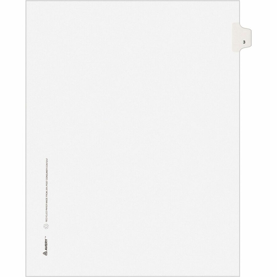 Avery® Individual Legal Exhibit Dividers - Avery Style - Unpunched - 25 x Divider(s) - 25 Printed Tab(s) - Digit - 3 - 1 Tab(s)/Set - 8.5" Divider Width x 11" Divider Length - Letter - White Paper Divider - White Tab(s) - 25 / Pack
