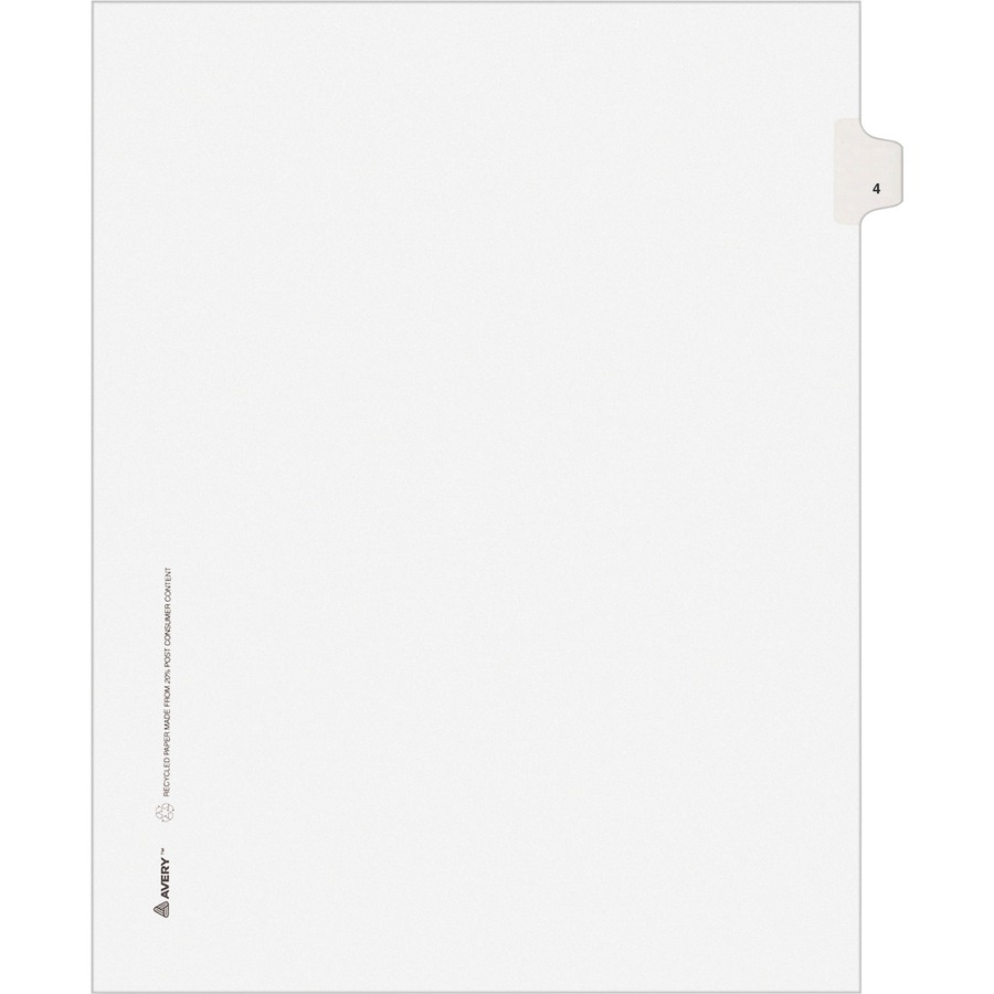 Avery® Individual Legal Exhibit Dividers - Avery Style - Unpunched - 25 x Divider(s) - 25 Printed Tab(s) - Digit - 4 - 1 Tab(s)/Set - 8.5" Divider Width x 11" Divider Length - Letter - White Paper Divider - White Tab(s) - 25 / Pack