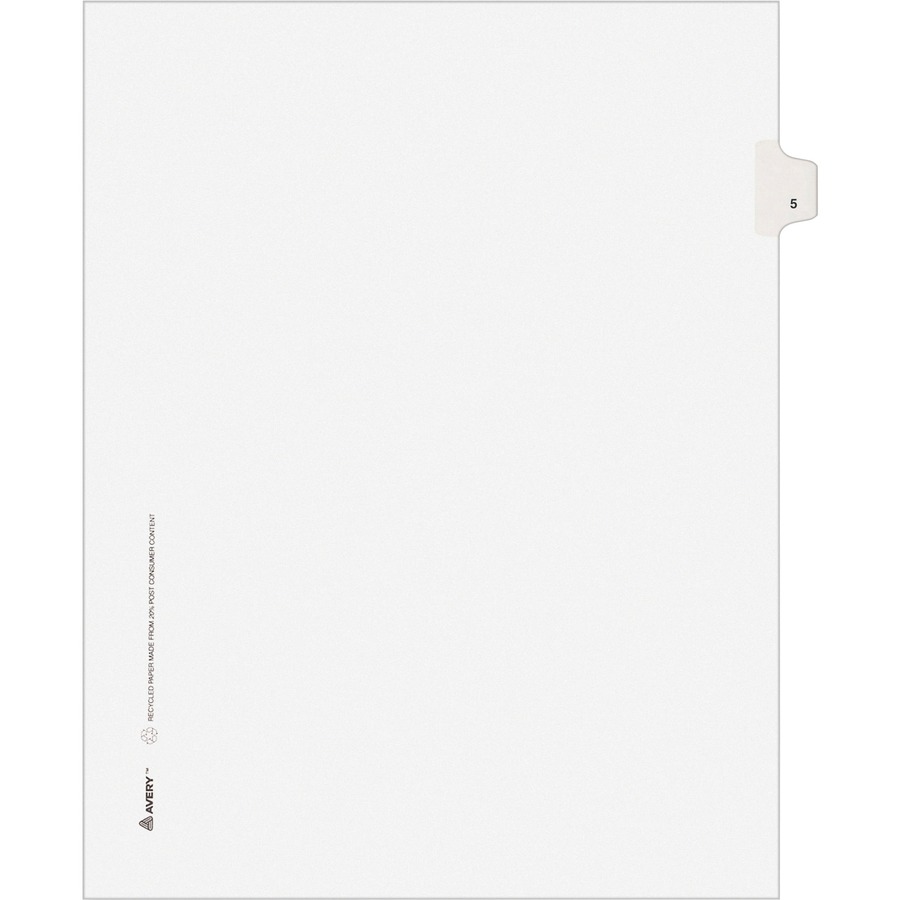 Avery® Individual Legal Exhibit Dividers - Avery Style - Unpunched - 25 x Divider(s) - 25 Printed Tab(s) - Digit - 5 - 1 Tab(s)/Set - 8.5" Divider Width x 11" Divider Length - Letter - White Paper Divider - White Tab(s) - 25 / Pack