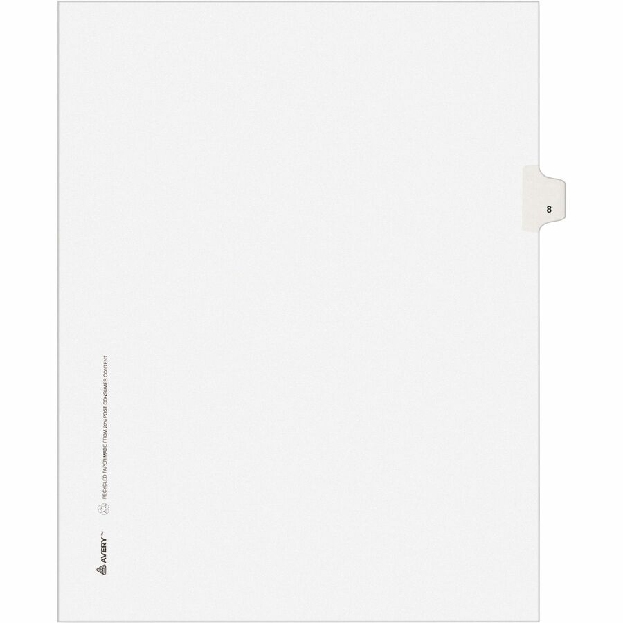 Avery® Individual Legal Exhibit Dividers - Avery Style - Unpunched - 25 x Divider(s) - 25 Printed Tab(s) - Digit - 8 - 1 Tab(s)/Set - 8.5" Divider Width x 11" Divider Length - Letter - White Paper Divider - White Tab(s) - 25 / Pack