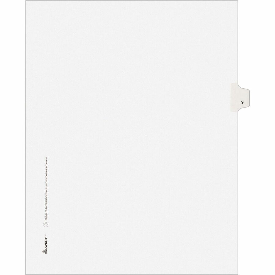 Avery® Individual Legal Exhibit Dividers - Avery Style - Unpunched - 25 x Divider(s) - 25 Printed Tab(s) - Digit - 9 - 1 Tab(s)/Set - 8.5" Divider Width x 11" Divider Length - Letter - White Paper Divider - White Tab(s) - 25 / Pack