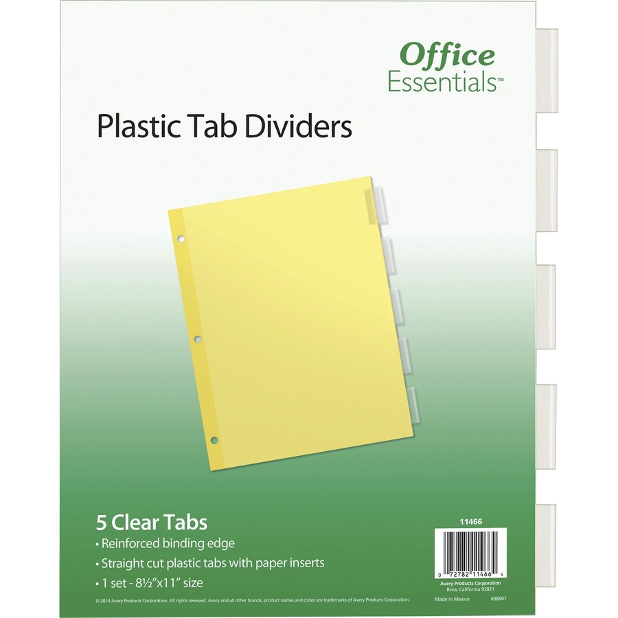 Avery® Office Essentials Insertable Dividers - 5 x Divider(s) - 5 - 5 Tab(s)/Set - 8.5" Divider Width x 11" Divider Length - 3 Hole Punched - Buff Paper Divider - Clear Plastic Tab(s) - 1