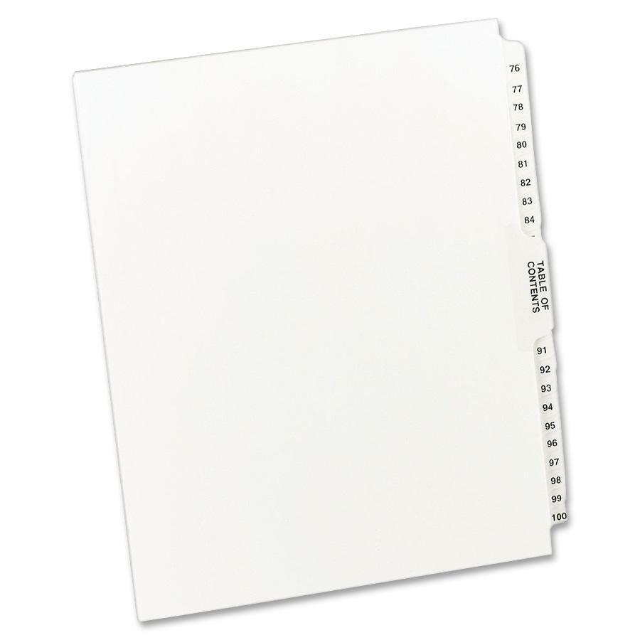 Avery® Premium Collated Legal Exhibit Dividers with Table of Contents Tab - Avery Style - 26 x Divider(s) - Printed Tab(s) - Digit - 76-100 - 26 Tab(s)/Set - 8.5" Divider Width x 11" Divider Length - Letter - White Paper Divider - White Tab(s) - 25 / Set