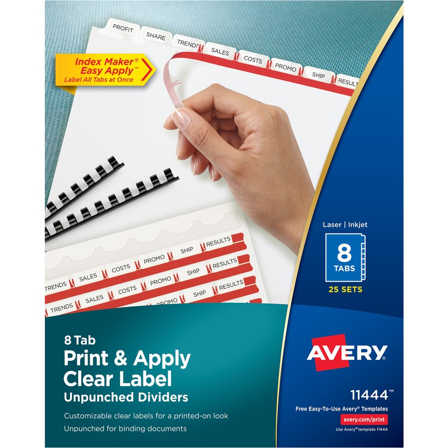 Avery® Print & Apply Label Unpunched Dividers - Index Maker Easy Apply Label Strip - 200 x Divider(s) - 8 Blank Tab(s) - 8 Tab(s)/Set - 8.5" Divider Width x 11" Divider Length - Letter - White Paper Divider - White Tab(s) - 25 / Box