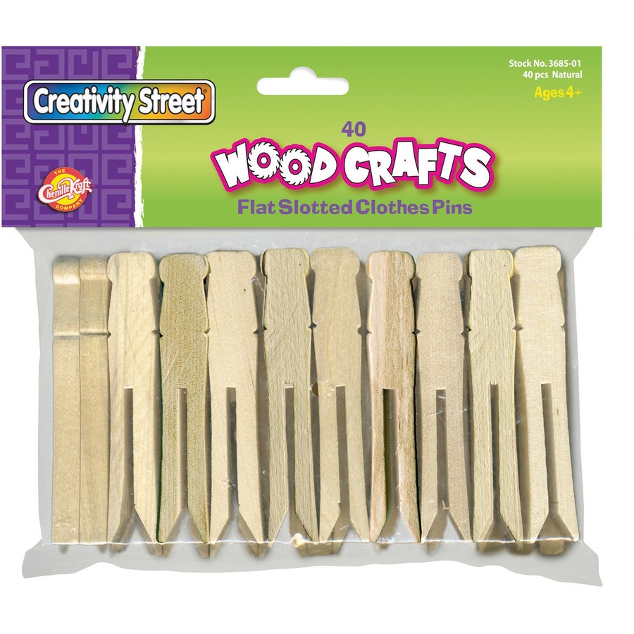 Creativity Street Flat-Slotted Clothespins - 3.8" Length - 40 / Pack - Natural - Wood