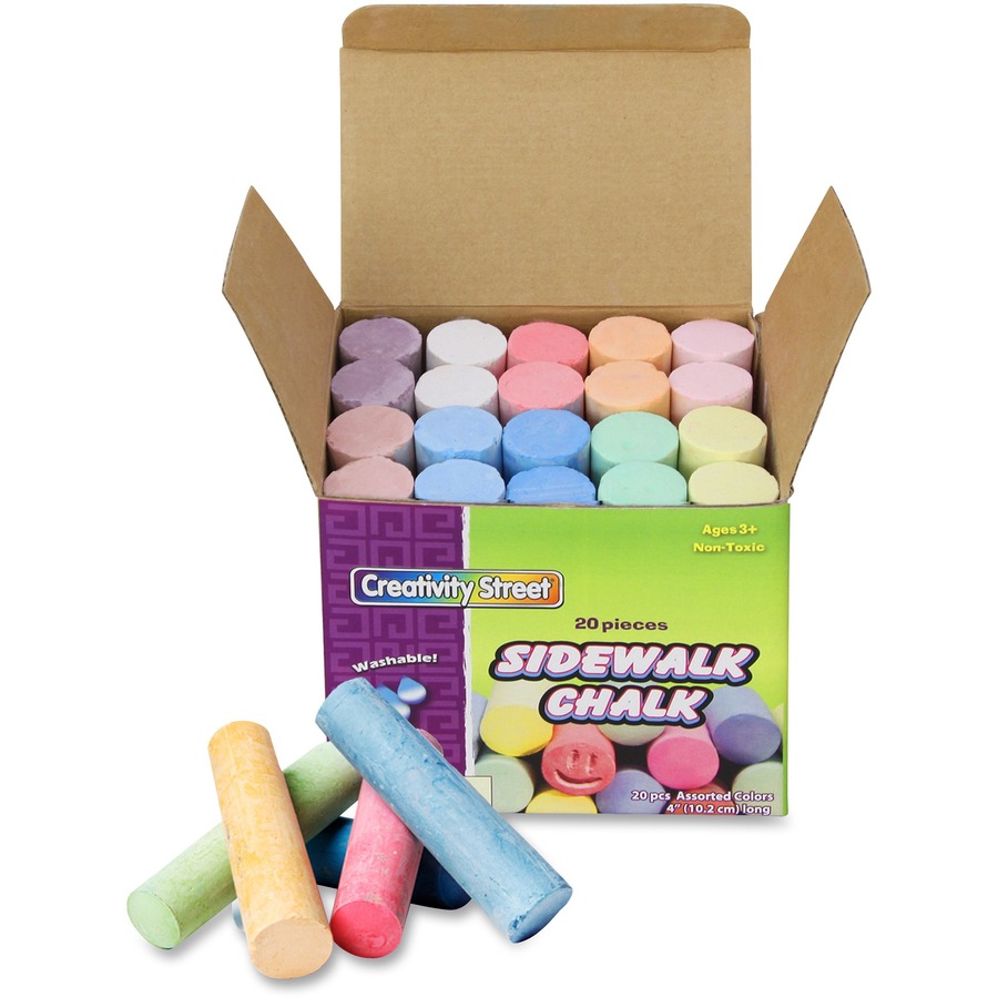 Creativity Street Tub of Sidewalk Chalk - 4" Length - 1" Diameter - Assorted - 20 / Box