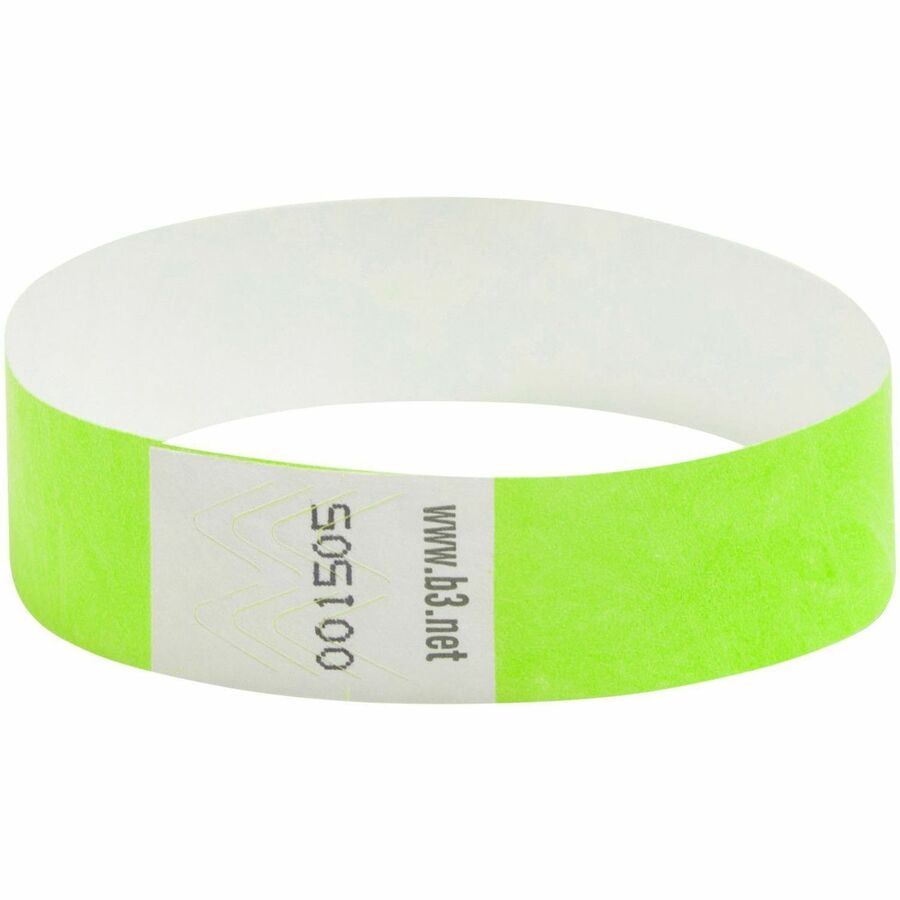SICURIX Standard Dupont Tyvek Security Wristband - 100 / Pack - 0.8" Height x 10" Width Length - Neon Green - Tyvek