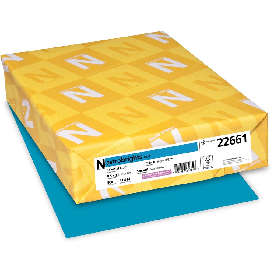 Astrobrights Color Paper - Blue - Letter - 8 1/2" x 11" - 24 lb Basis Weight - Smooth - 500 / Ream - FSC, Green Seal - Acid-free, Lignin-free, Heavyweight
