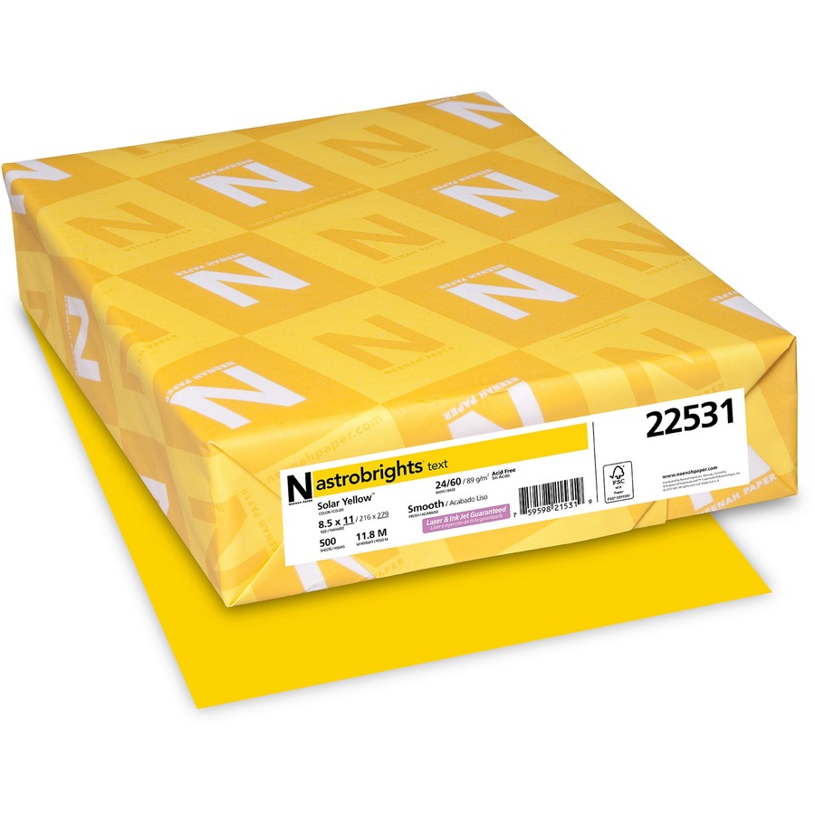 Astrobrights Color Paper - Yellow - Letter - 8 1/2" x 11" - 24 lb Basis Weight - 500 / Ream - FSC - Heavyweight, Acid-free, Lignin-free