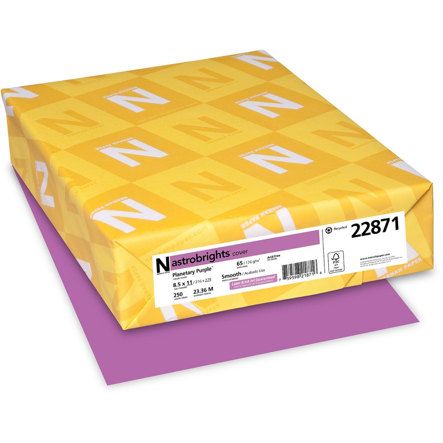 Astrobrights Colored Cardstock - Purple - Letter - 8 1/2" x 11" - 65 lb Basis Weight - Smooth - 250 / Pack - FSC, Green Seal - Heavyweight, Acid-free, Lignin-free