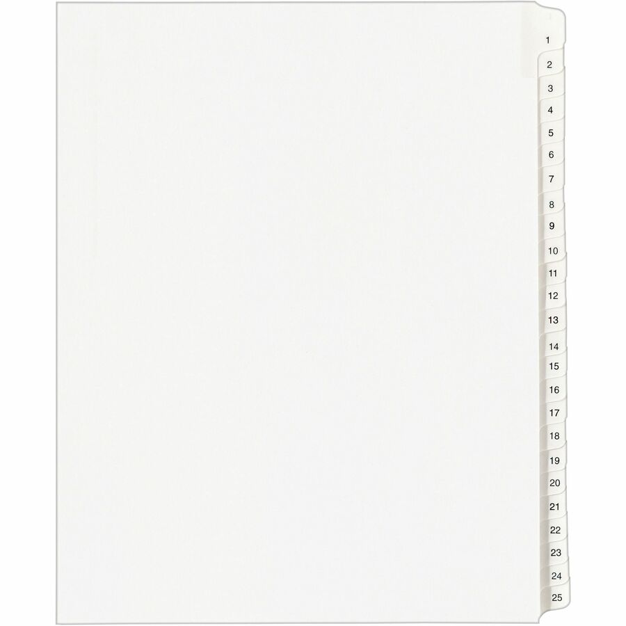 Avery® Collated Legal Exhibit Dividers - Allstate Style - 25 x Divider(s) - Printed Tab(s) - Digit - 1-25 - 25 Tab(s)/Set - 8.5" Divider Width x 11" Divider Length - Letter - White Paper Divider - White Tab(s) - 25 / Set