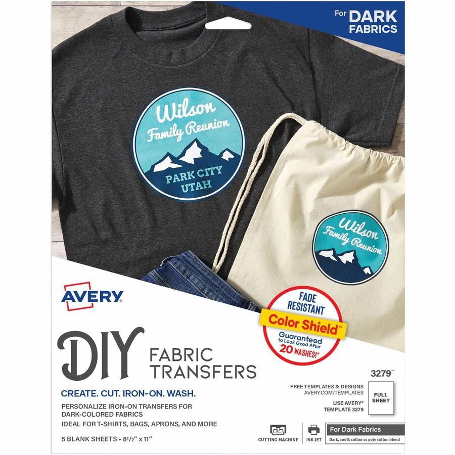 Avery® Heat Transfers for Dark Fabric, 8.5" x 11" , 5 Sheets (3279) - Letter - 8 1/2" x 11" - Matte - 5 / Pack