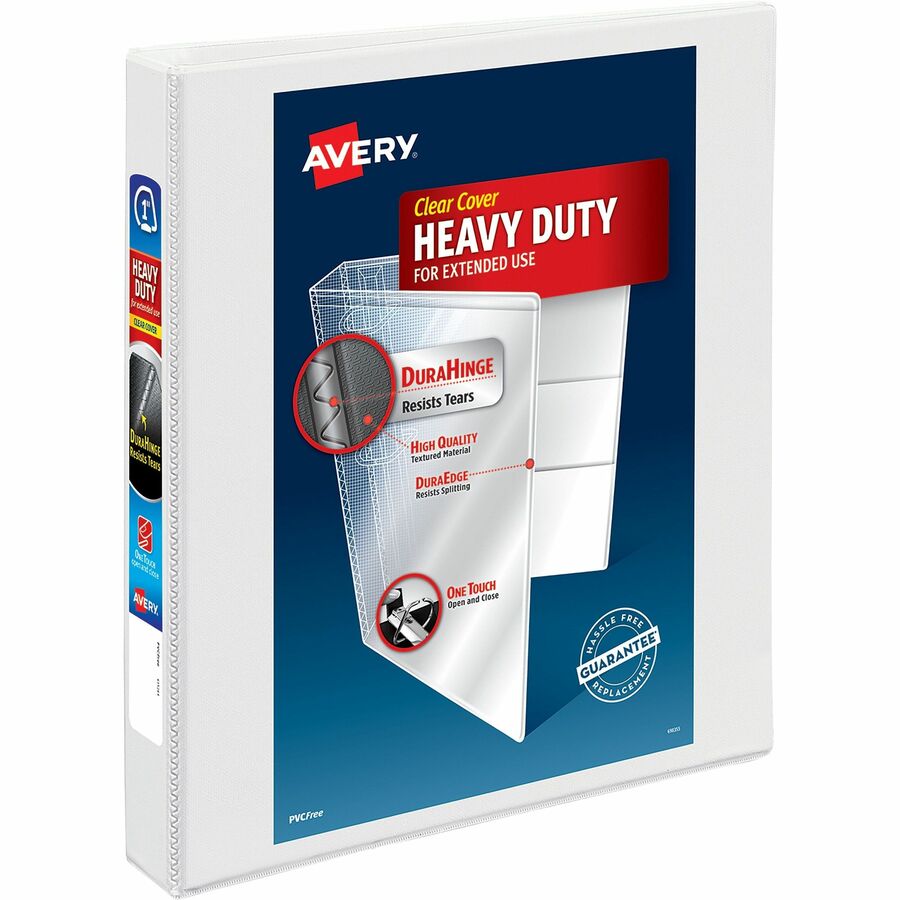 Avery® Heavy-duty Nonstick View Binder - 1" Binder Capacity - Letter - 8 1/2" x 11" Sheet Size - 220 Sheet Capacity - 3 x Slant D-Ring Fastener(s) - 4 Internal Pocket(s) - Poly - White - Recycled - Gap-free Ring, Non-stick, Stacked Pocket, Heavy Duty, Exposed Rivet, Clear Overlay, PVC-free - 1 Each