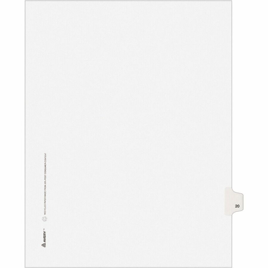 Avery® Individual Legal Exhibit Dividers - Avery Style - 1 Printed Tab(s) - Digit - 20 - 1 Tab(s)/Set - 8.5" Divider Width x 11" Divider Length - Letter - White Paper Divider - Paper Tab(s) - 25 / Pack