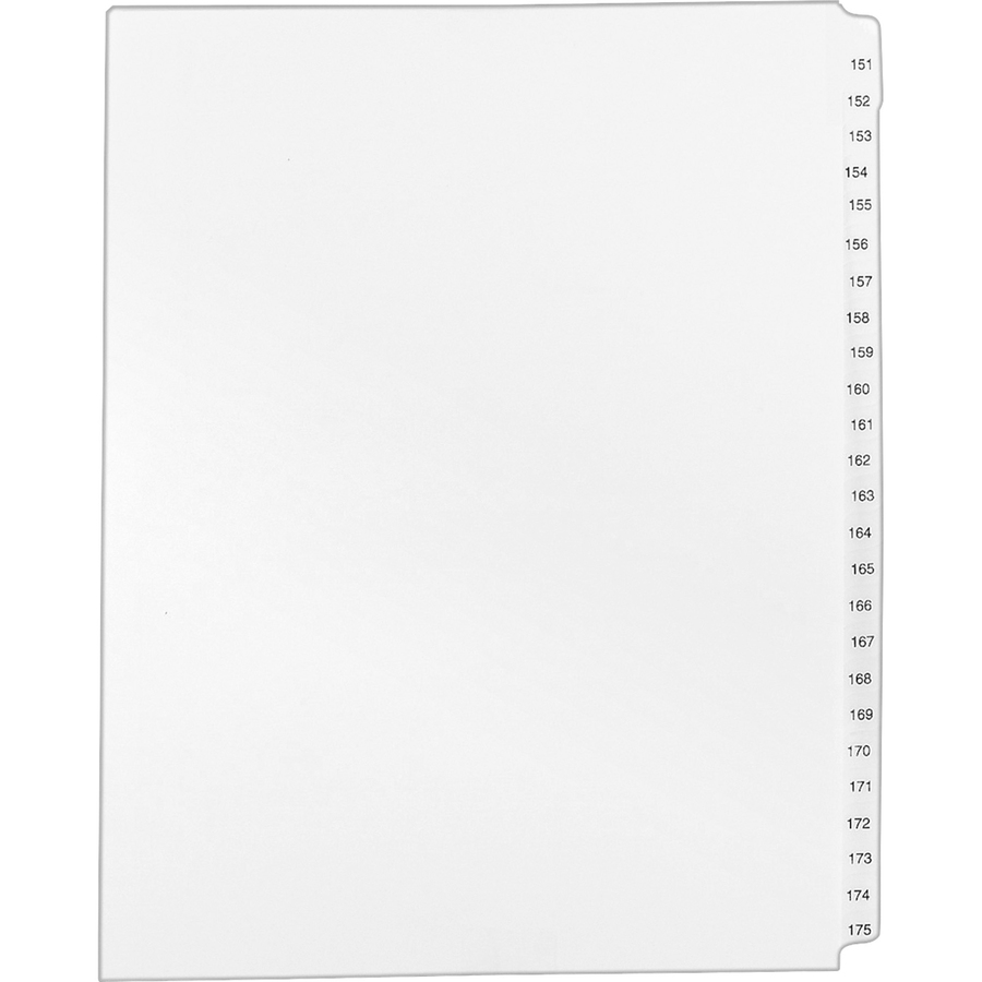 Avery® Standard Collated Legal Exhibit Divider Sets - Avery Style - 25 x Divider(s) - Printed Tab(s) - Digit - 151-175 - 25 Tab(s)/Set - 8.5" Divider Width x 11" Divider Length - Letter - White Paper Divider - Clear Tab(s) - 25 / Set