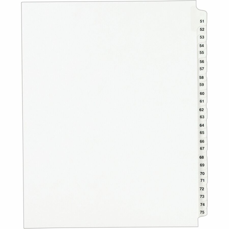 Avery® Standard Collated Legal Exhibit Divider Sets - Avery Style - 25 x Divider(s) - Printed Tab(s) - Digit - Exhibit 51-75 - 25 Tab(s)/Set - 8.5" Divider Width x 11" Divider Length - Letter - White Paper Divider - White Paper Tab(s) - 25 / Set
