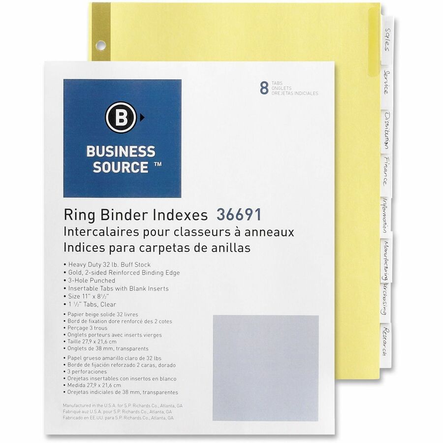 Business Source Insertable Tab Indexes - 8 Blank Tab(s) - 8.5" Divider Width x 11" Divider Length - Letter - 3 Hole Punched - Clear Tab(s) - 8 / Set