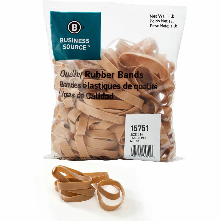 Business Source Quality Rubber Bands - Size: #84 - 3.5" Length x 0.5" Width - Sustainable - 150 / Pack - Rubber - Crepe