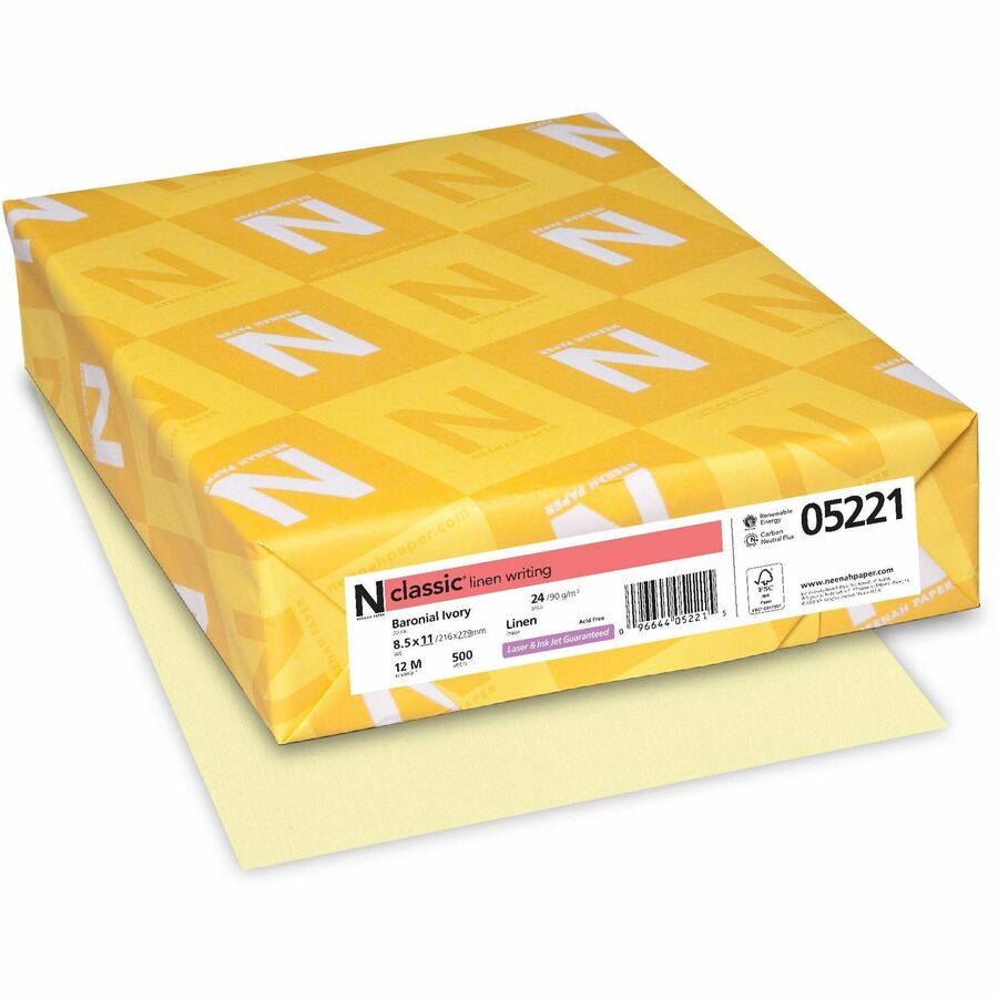 Classic Premium Paper - Ivory - Letter - 8 1/2" x 11" - 24 lb Basis Weight - Linen - 500 / Ream - Watermarked, Acid-free, Archival-safe, Printable