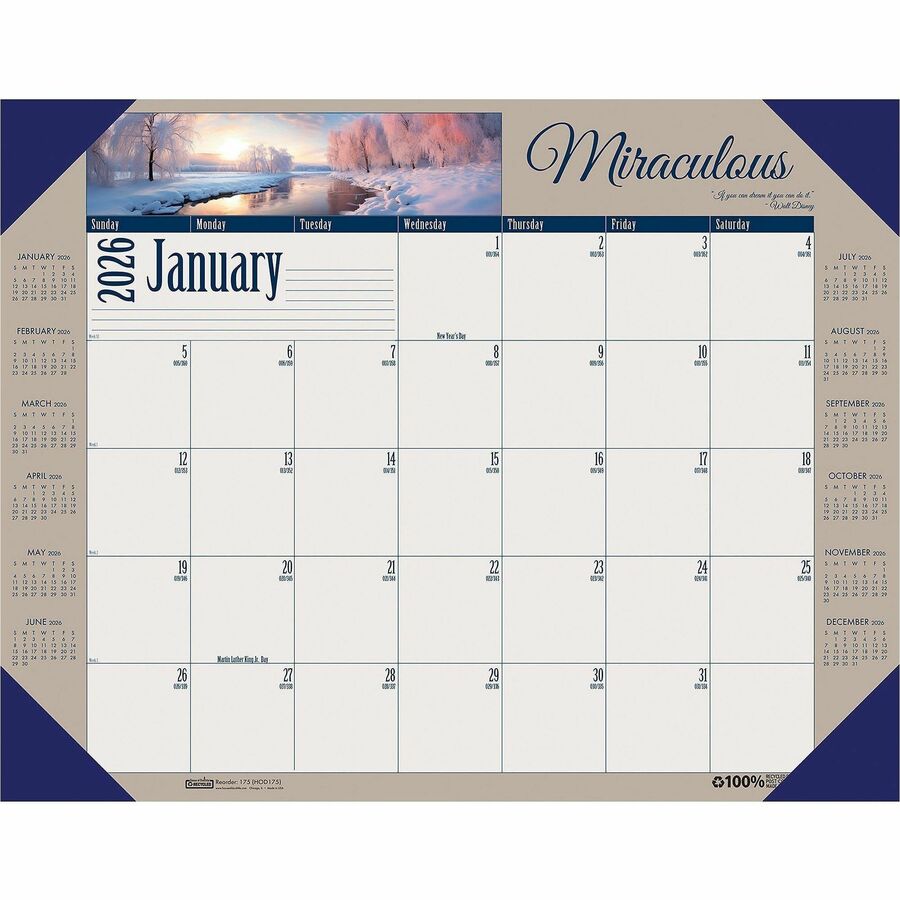 House of Doolittle Earthscapes Motivational Desk Pad - Julian Dates - Monthly - 12 Month - January 2024 - December 2024 - 1 Month Single Page Layout - 22" x 17" Sheet Size - Desk Pad - Leatherette, Paper - 1 Each