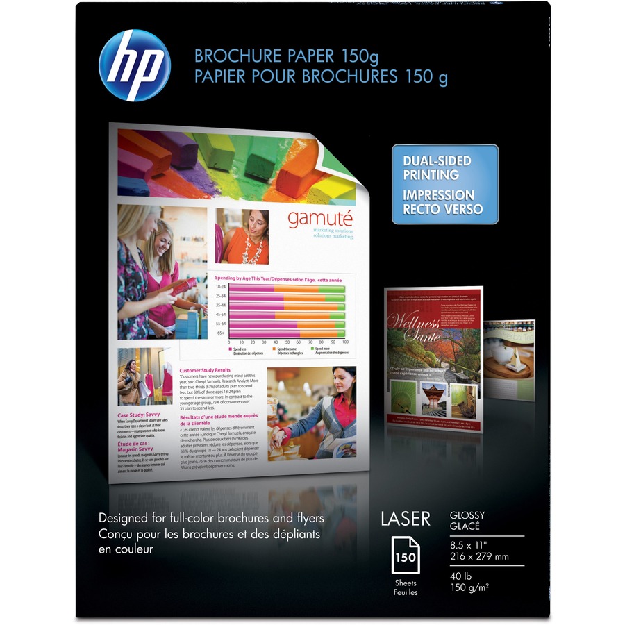 HP Glossy Brochure Paper - White - 97 Brightness - Letter - 8 1/2" x 11" - 40 lb Basis Weight - Glossy - 150 / Pack
