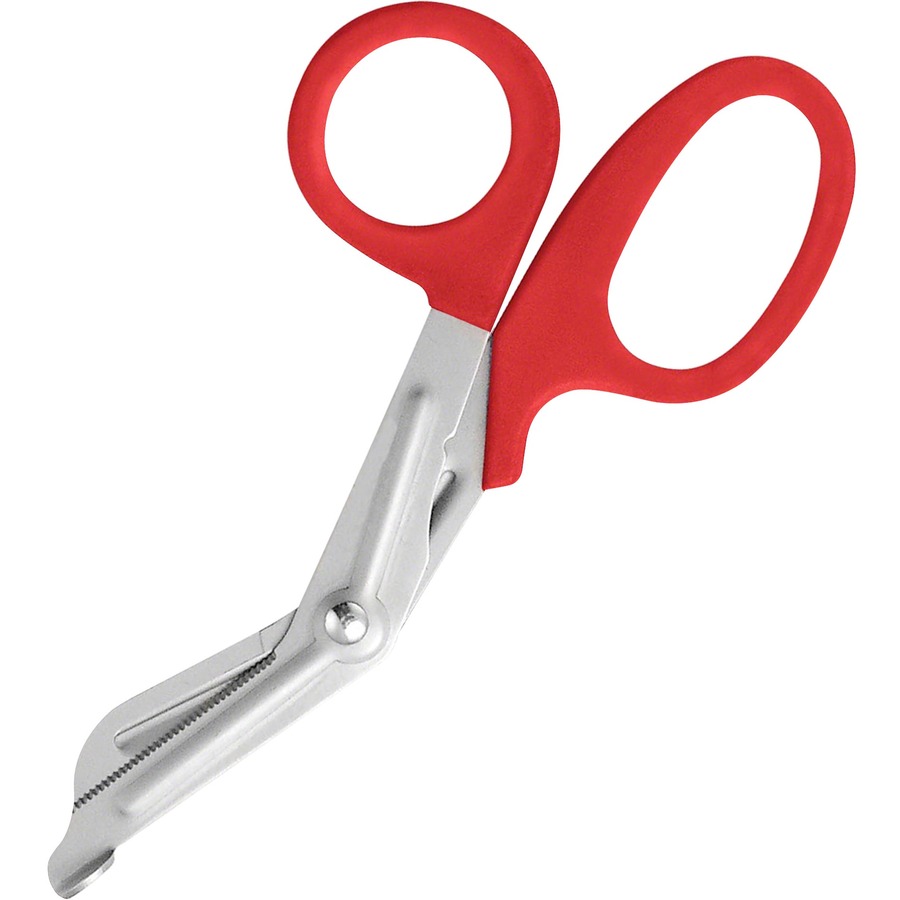 Acme United Stainless Steel Office Snips - 1.75" Cutting Length - 7" Overall Length - Left/Right - Stainless Steel Serrated Blade - Blunted Tip - Red, Stainless Steel - 1 Each