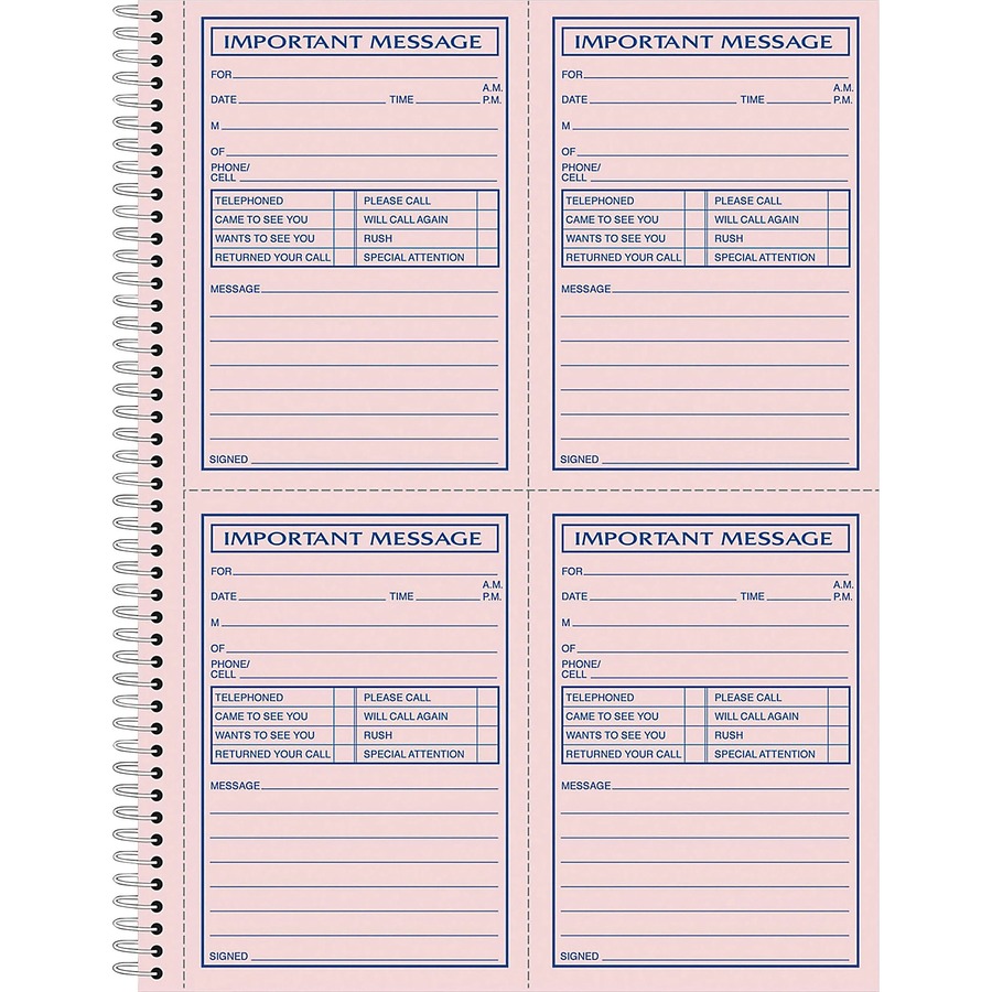 Adams Carbonless Important Message Pad - 200 Sheet(s) - Spiral Bound - 2 PartCarbonless Copy - 8.50" x 11" Sheet Size - Assorted Sheet(s) - 1 Each