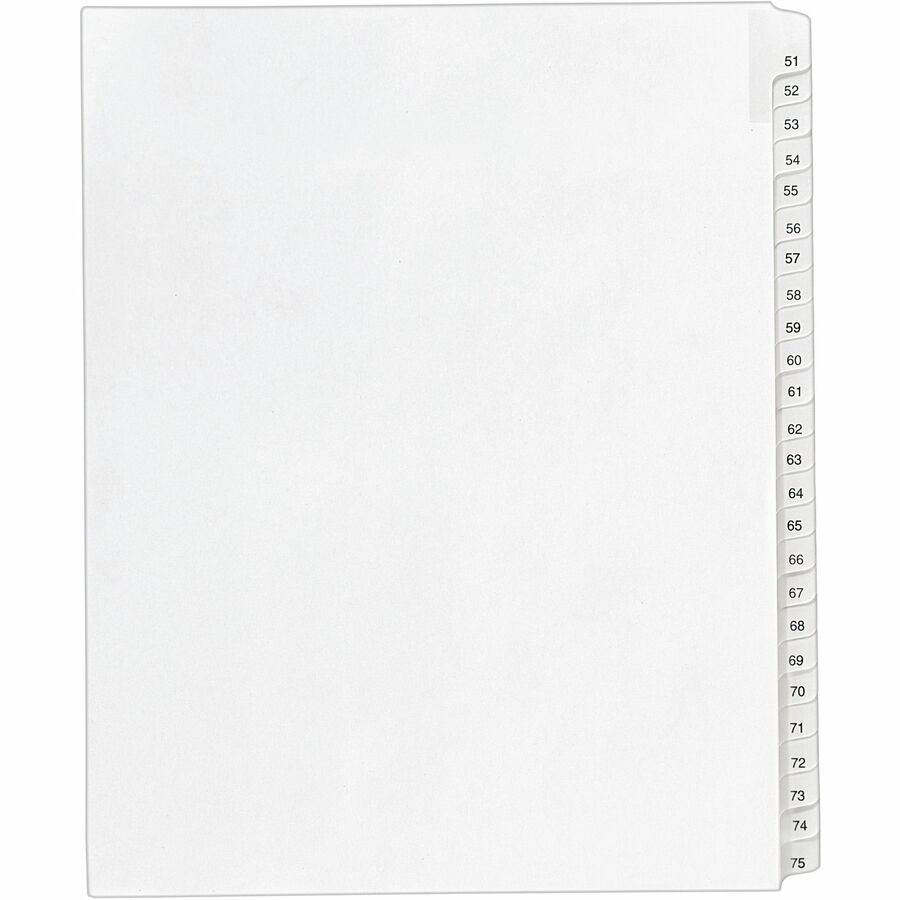 Avery® Collated Legal Exhibit Dividers - Allstate Style - 25 x Divider(s) - Printed Tab(s) - Digit - 51-75 - 25 Tab(s)/Set - 8.5" Divider Width x 11" Divider Length - Letter - White Paper Divider - White Tab(s) - 25 / Set