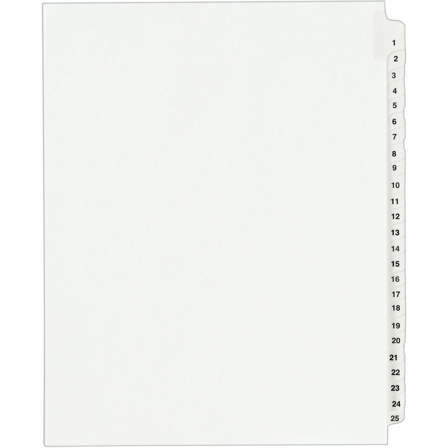 Avery® Standard Collated Legal Exhibit Divider Sets - Avery Style - 25 x Divider(s) - Printed Tab(s) - Digit - Exhibit 1-25 - 25 Tab(s)/Set - 8.5" Divider Width x 11" Divider Length - Letter - White Paper Divider - Paper Tab(s) - 25 / Set