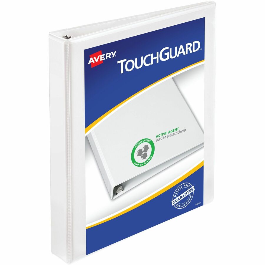 Avery® TouchGuard View 3 Ring Binder - 1" Binder Capacity - Letter - 8 1/2" x 11" Sheet Size - 250 Sheet Capacity - 3 x Slant Ring Fastener(s) - 4 Pocket(s) - Polypropylene - Recycled - Pocket, Durable, Antimicrobial, Heavy Duty - 1 Each