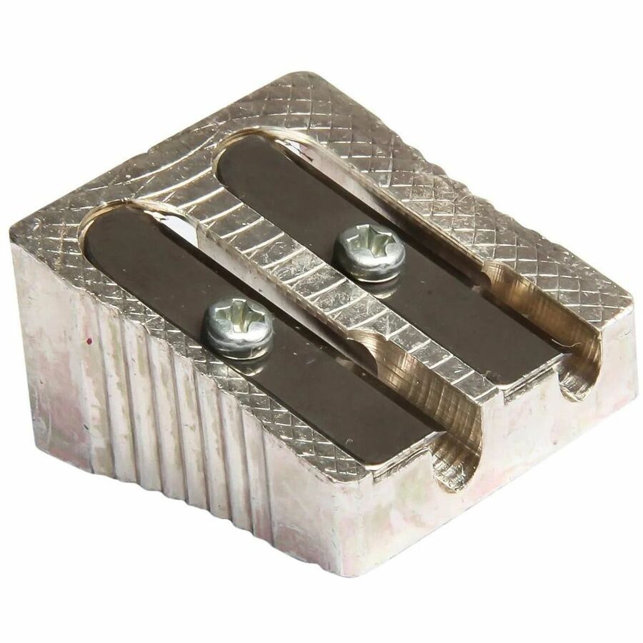 Baumgartens Two-hole Metal Pencil sharpener - Handheld - 2 Hole(s) - 0.6" Height x 0.9" Width - Metal - Silver - 1 Each