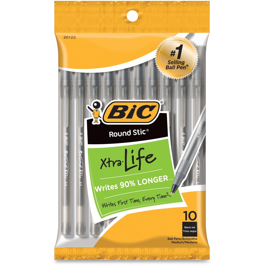 BIC Round Stic Ballpoint Pens - Medium Pen Point - Black - 10 / Pack