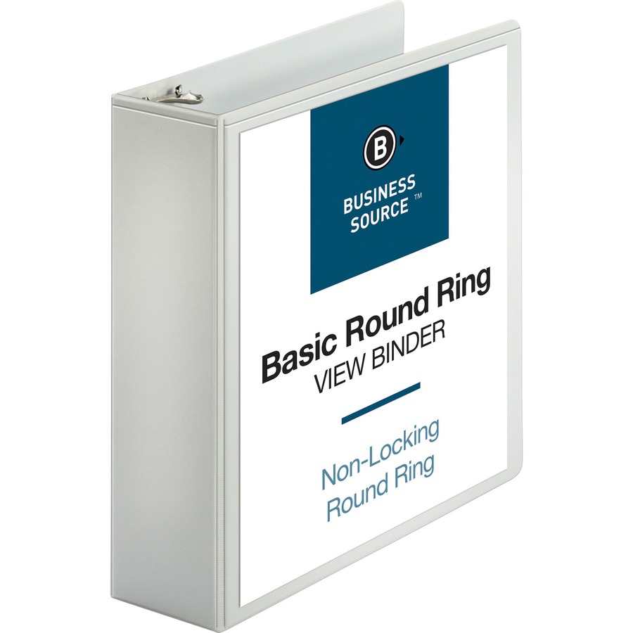 Business Source Round-ring View Binder - 3" Binder Capacity - Letter - 8 1/2" x 11" Sheet Size - 625 Sheet Capacity - Round Ring Fastener(s) - 2 Internal Pocket(s) - Polypropylene - Black - Wrinkle-free, Gap-free Ring, Clear Overlay, Non Locking Mechanism - 1 Each