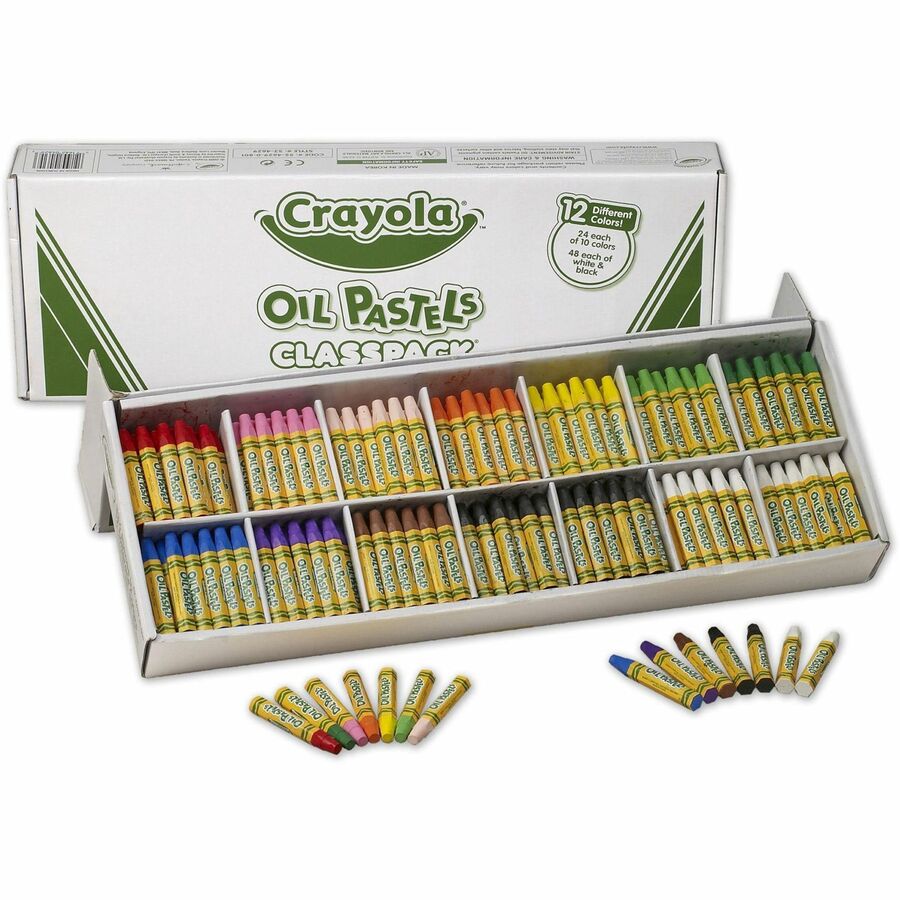 Crayola Classpack Oil Pastel - Blue, Brown, Green, Orange, Peach, Pink, Red, Violet, Yellow, Yellow Green, White, ... - 336 / Box